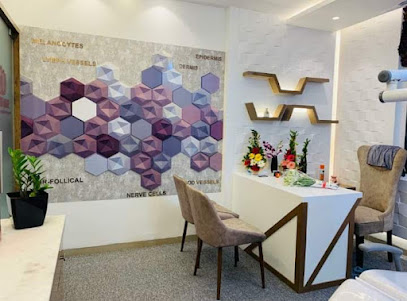 Interior of Skiin Rituals with geometric skin-inspired wall decor, from Google Maps